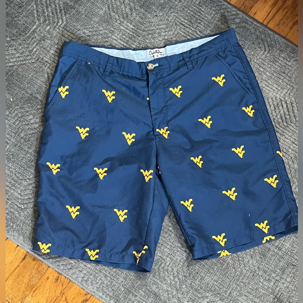 West Virginia University Ovation Blue Shorts with Gold Button and WV